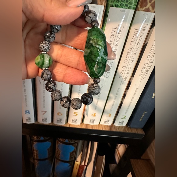 SNOW OBSIDIAN + AGATES NATURAL STONES  BRACELET size 7” - Picture 14 of 14